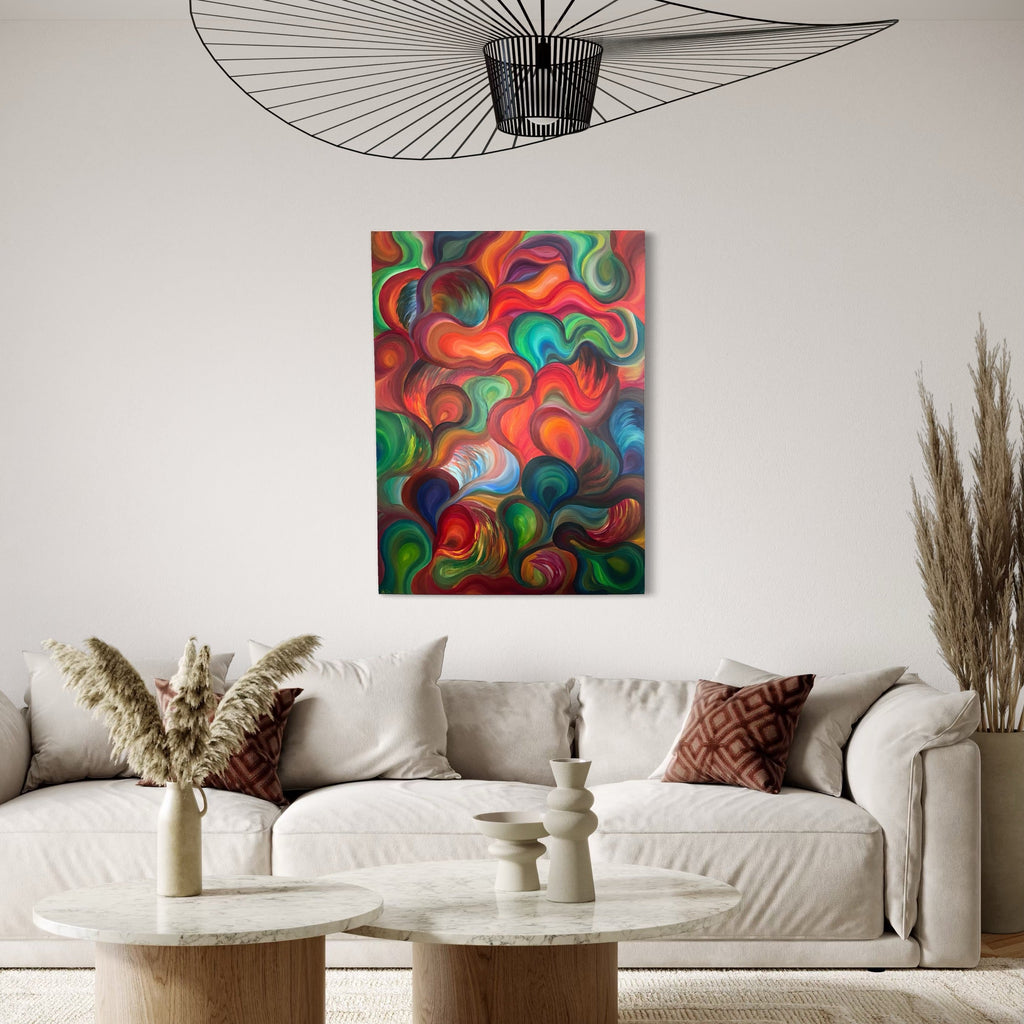 The artwork, A Balancing Act, by Kim Rosebud, displayed in a room.