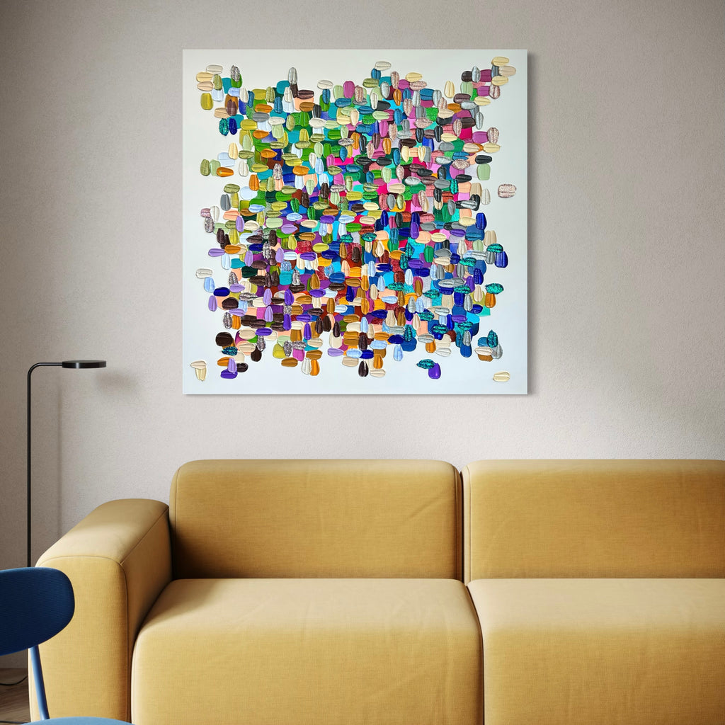 The artwork, A Bottle of Glitter, by Shiri Phillips, displayed in a room.