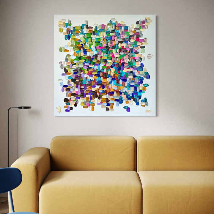 The artwork, A Bottle of Glitter, by Shiri Phillips, displayed in a room.