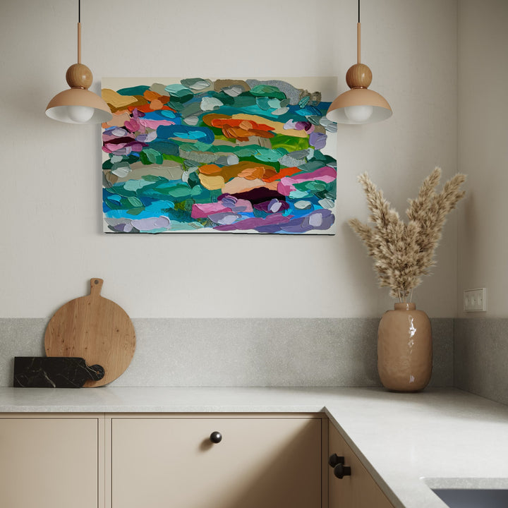 The artwork, A Day on the Water, by Shiri Phillips, displayed in a room.