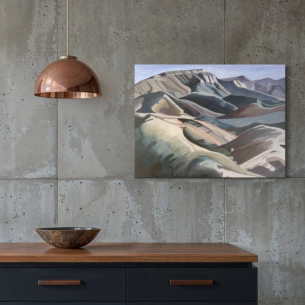 The artwork, A Long Climb, by Connie Falk, displayed in a room.