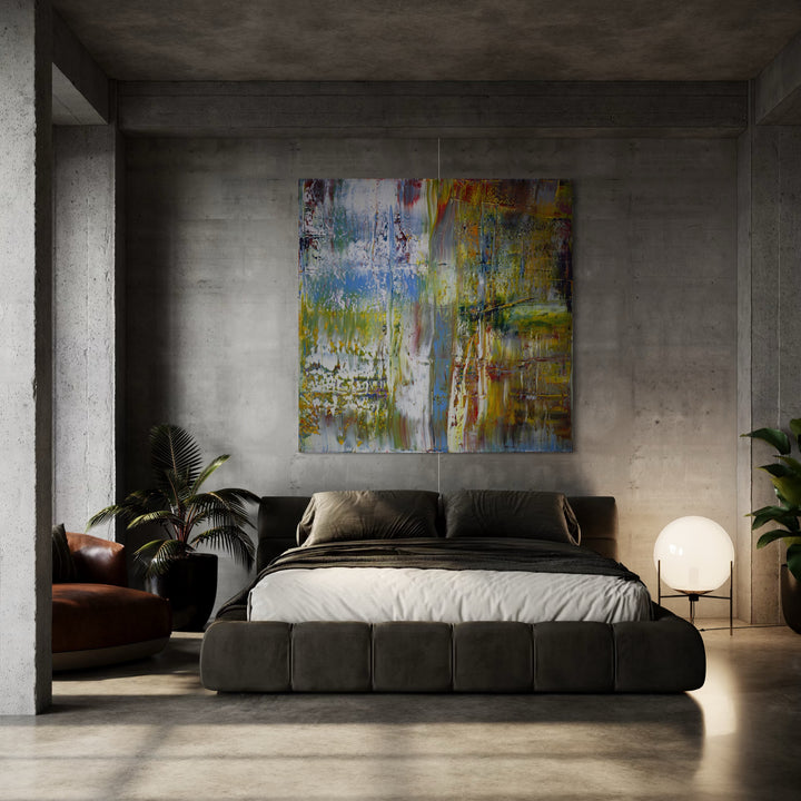 The artwork, Abstract 4 Seasons, by Harry Moody, displayed in a room.
