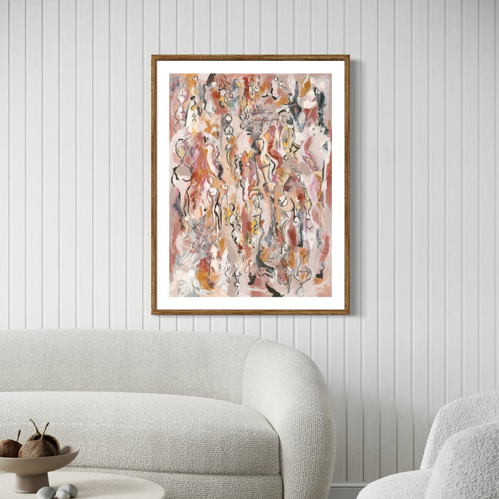 The artwork, Abstract Figures #1, by Kaitlin Andrews, displayed in a room.