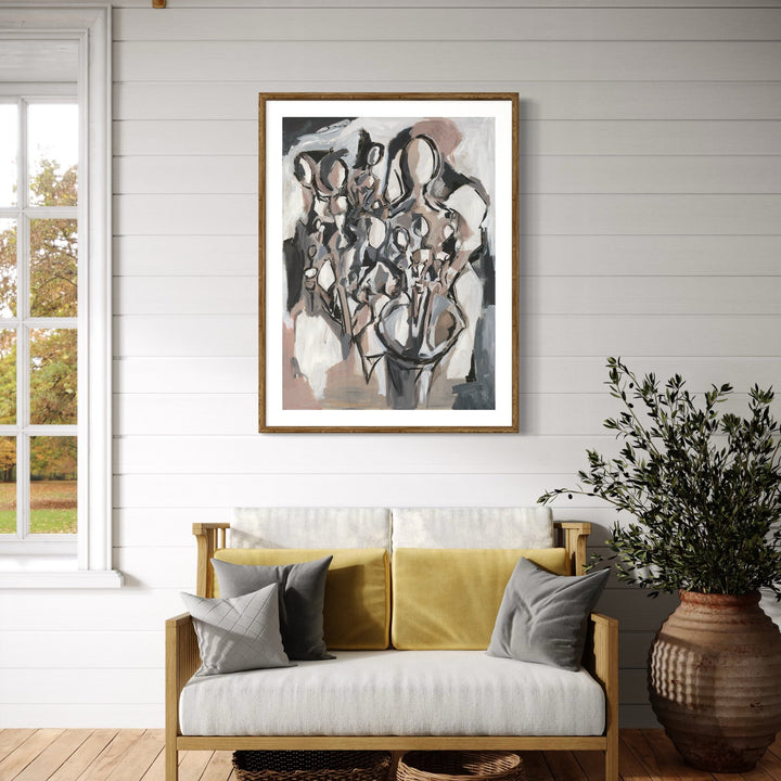The artwork, Abstract Figures #2, by Kaitlin Andrews, displayed in a room.