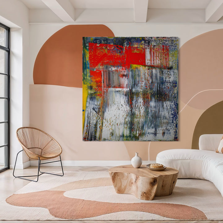 The artwork, Abstract art with Rothko Fragments, by Harry Moody, displayed in a room.