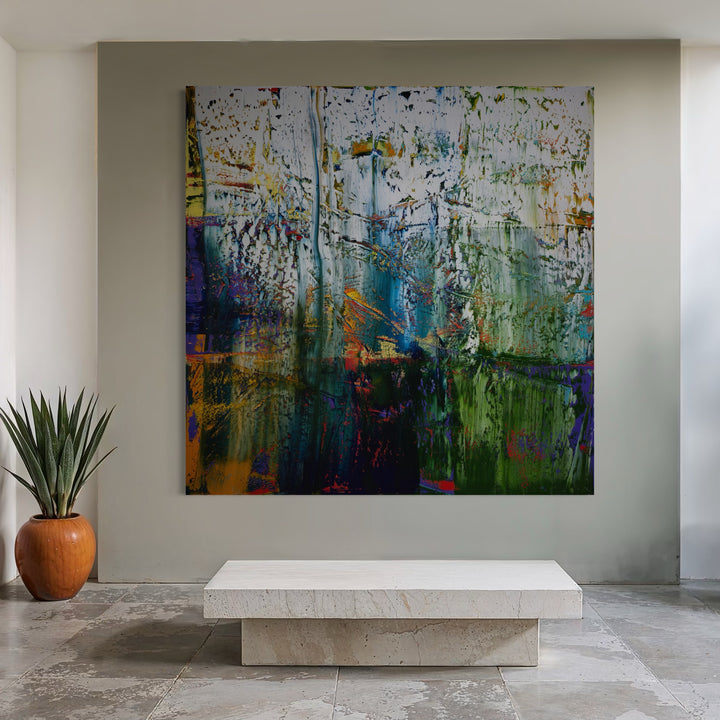 The artwork, Abstract over painted 2, by Harry Moody, displayed in a room.