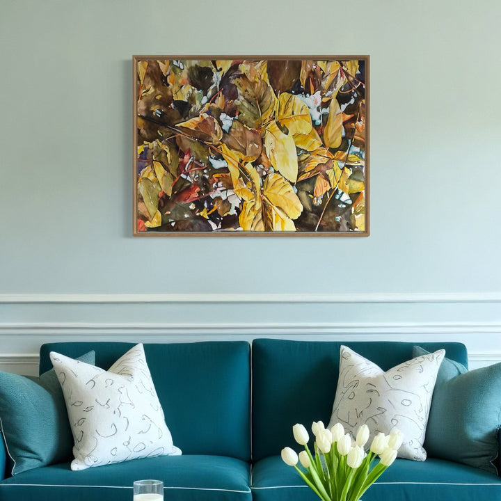 The artwork, Afternoon sun, by Jane E. Skafte, displayed in a room.