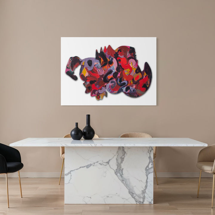 The artwork, Agui, by Carin Kulb Dangot, displayed in a room.