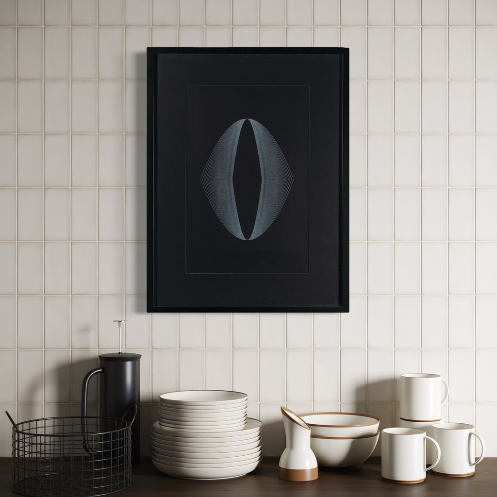 The artwork, Algorithmic Textures (#10), by Craftwork, displayed in a room.