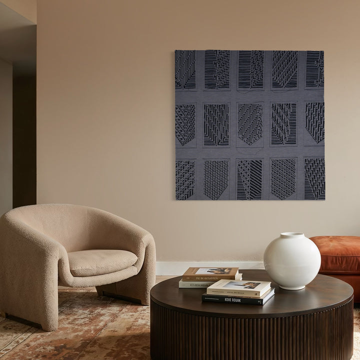 The artwork, Algorithmic Textures (#14), by Craftwork, displayed in a room.