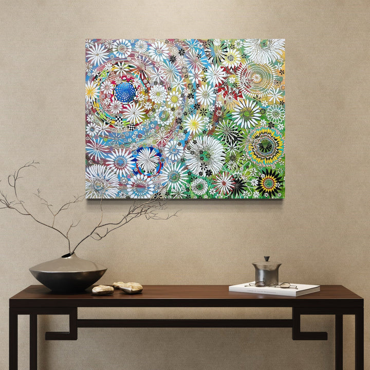 The artwork, All Living Things Are Conscious, by Amy Cheng, displayed in a room.