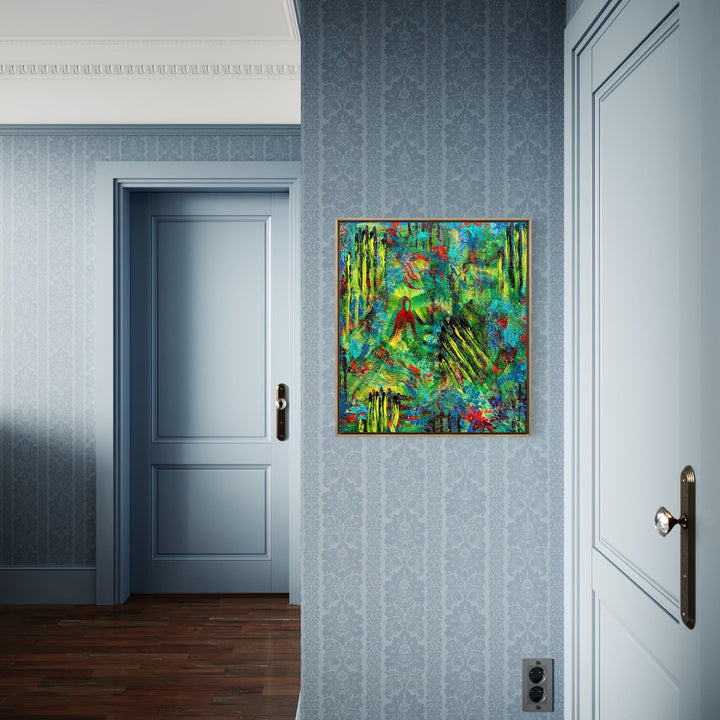 The artwork, Alone in Solitude, by Hillary Hany, displayed in a room.