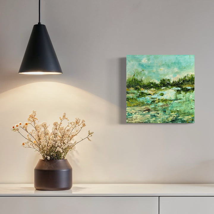 The artwork, Amazing Amazon, by Rita BasuMallick, displayed in a room.