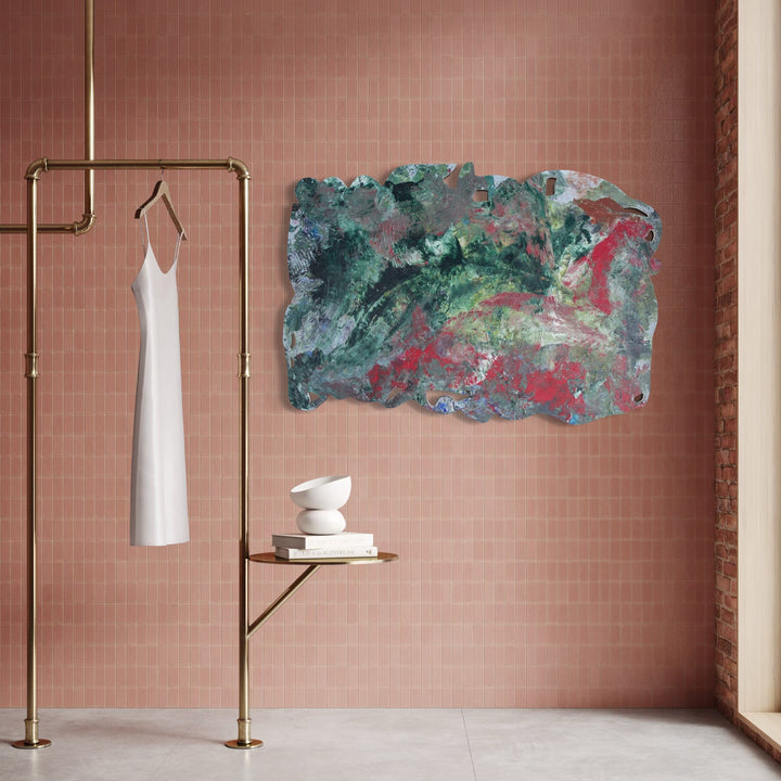 The artwork, Amazonia, by Carin Kulb Dangot, displayed in a room.