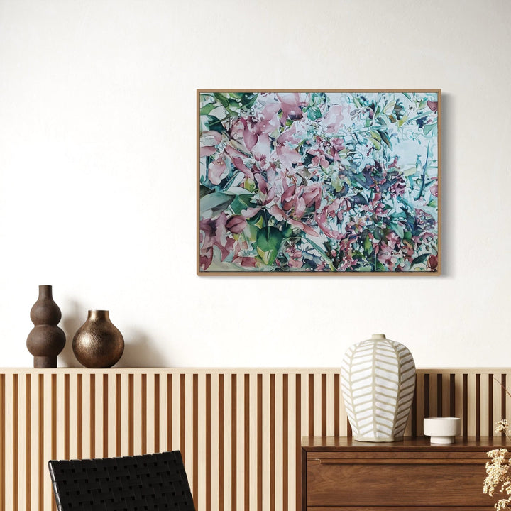 The artwork, April, by Jane E. Skafte, displayed in a room.