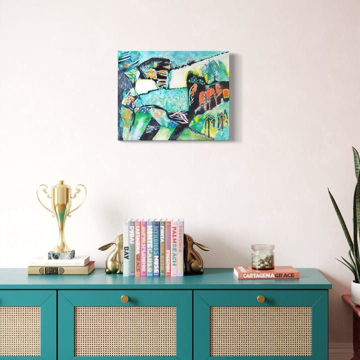 The artwork, Arrowhead Farm, by James Ehling, displayed in a room.