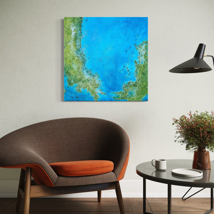 The artwork, As Above, So Below, by Anne Cherubim, displayed in a room.