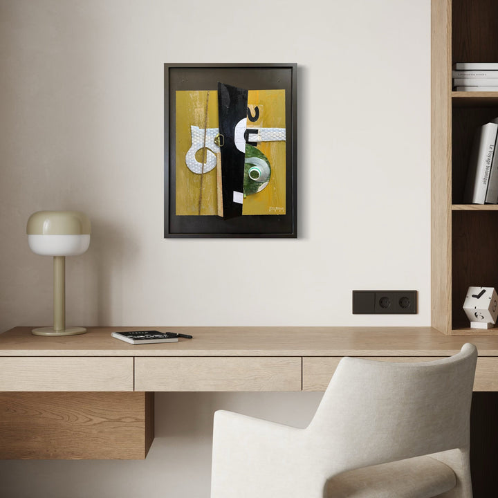 The artwork, Assemblage Series 02, by Jose Johann Bitancor, displayed in a room.