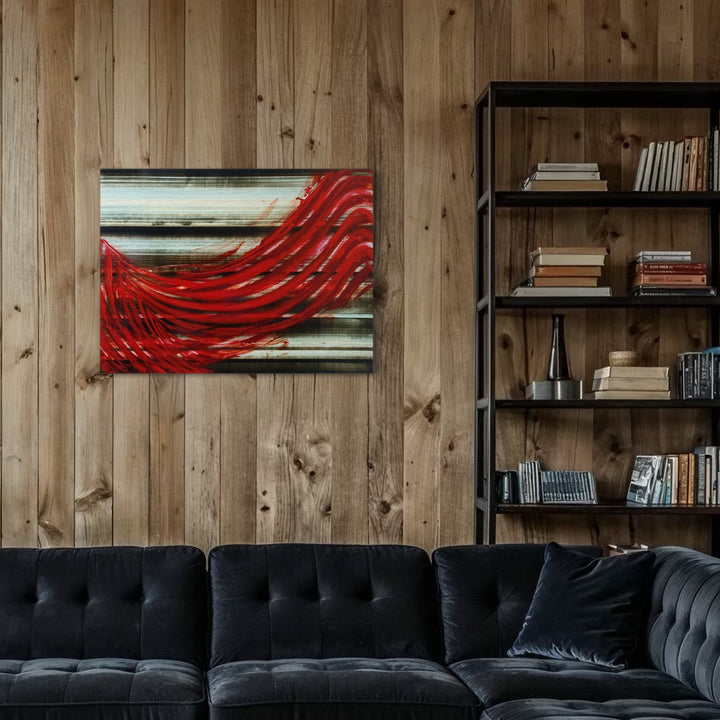 The artwork, Babylon Drifter 02, by John Cox, displayed in a room.