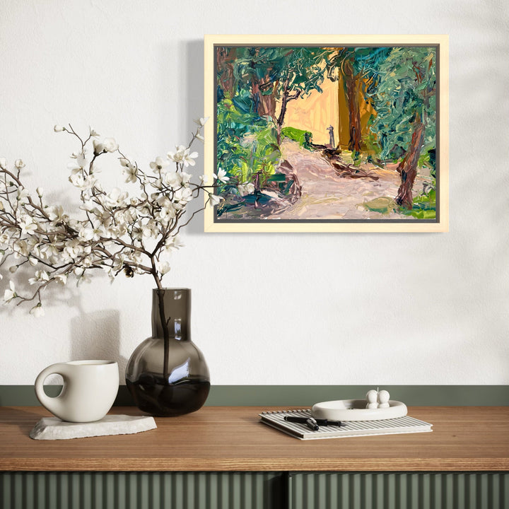 The artwork, Bardini al Tramonto (alla prima), by Catherine Webb, displayed in a room.