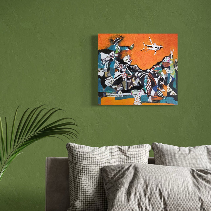 The artwork, Base Jump, by James Ehling, displayed in a room.