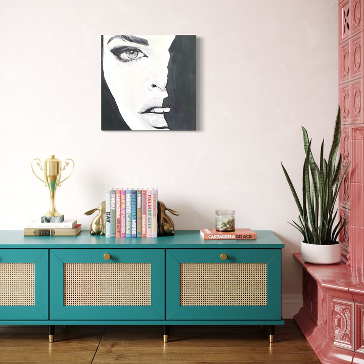 The artwork, Black and White, by Claudia Sauter, displayed in a room.