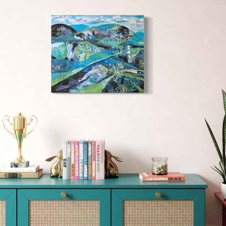 The artwork, Blackstone River Valley, by James Ehling, displayed in a room.