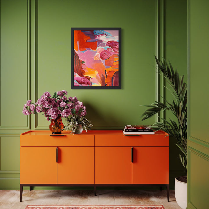 The artwork, Blossoming, by Connie Falk, displayed in a room.
