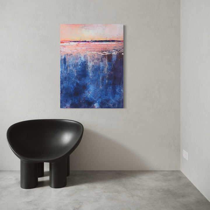 The artwork, Blue Curacao, by Victoria Primicias, displayed in a room.