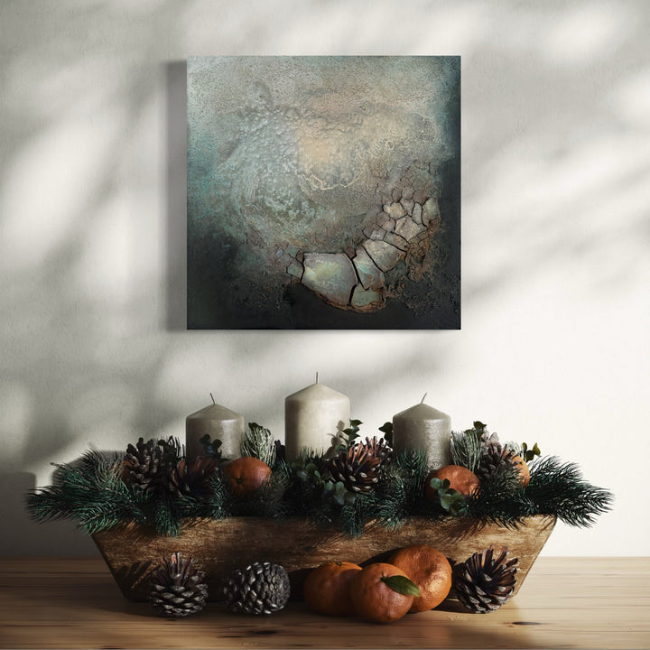 The artwork, Blue Gyre, by Abbey Stace, displayed in a room.