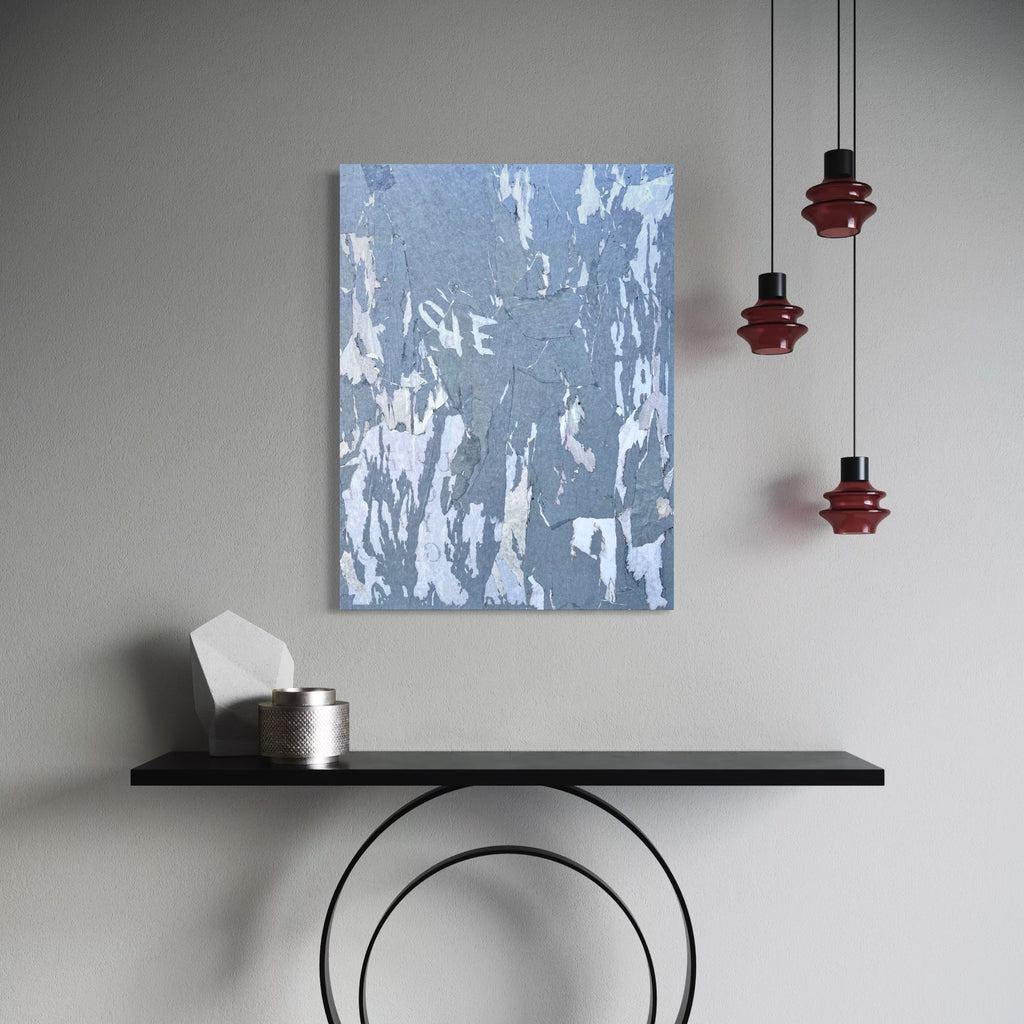 The artwork, Blue Hue 2 Shadow, by Amy Turner, displayed in a room.
