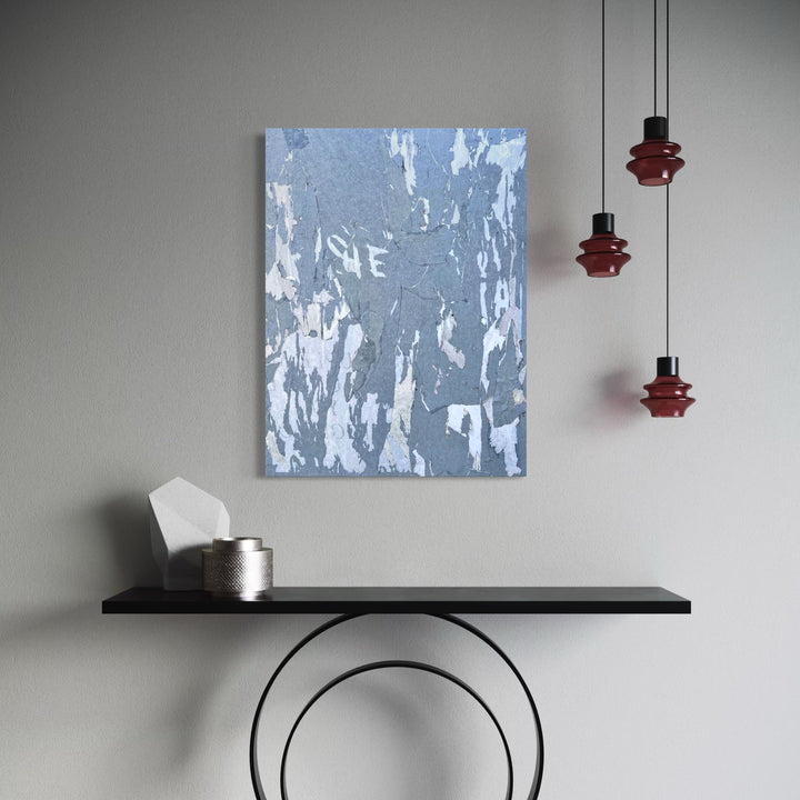 The artwork, Blue Hue 2 Shadow, by Amy Turner, displayed in a room.