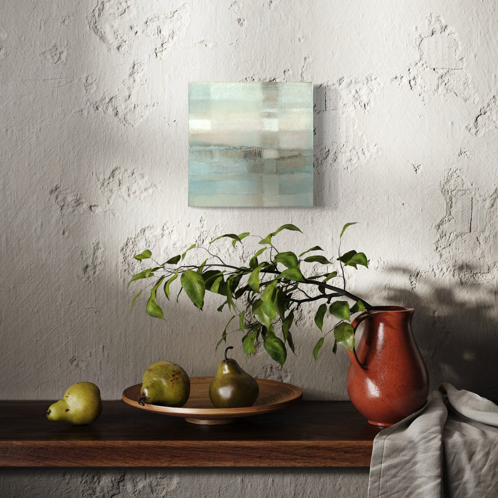 The artwork, Blue Squares, by Xanthippe Tsalimi, displayed in a room.