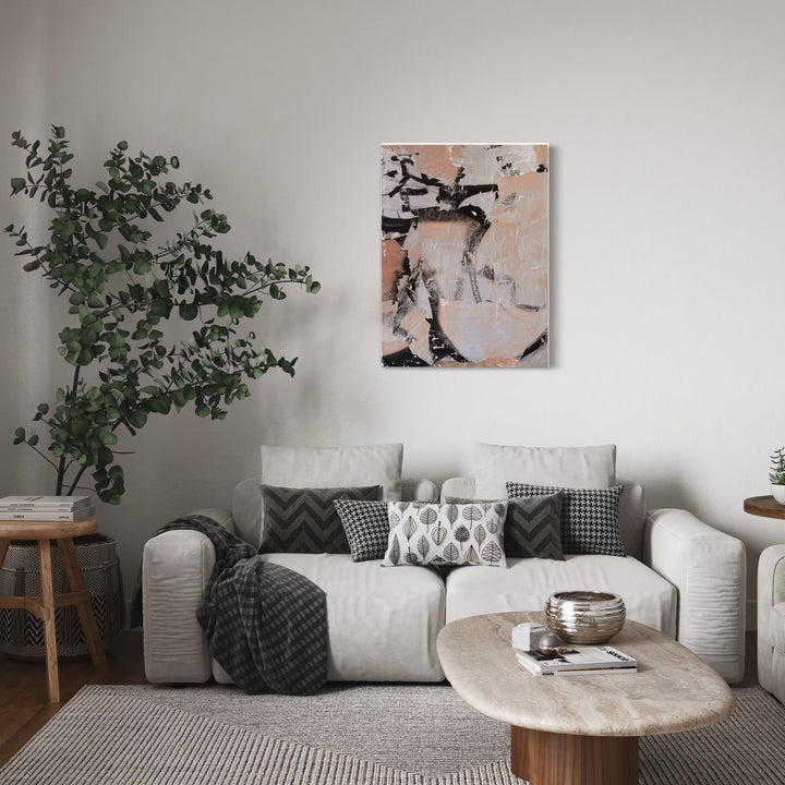 The artwork, Blush Graffiti, by Amy Turner, displayed in a room.