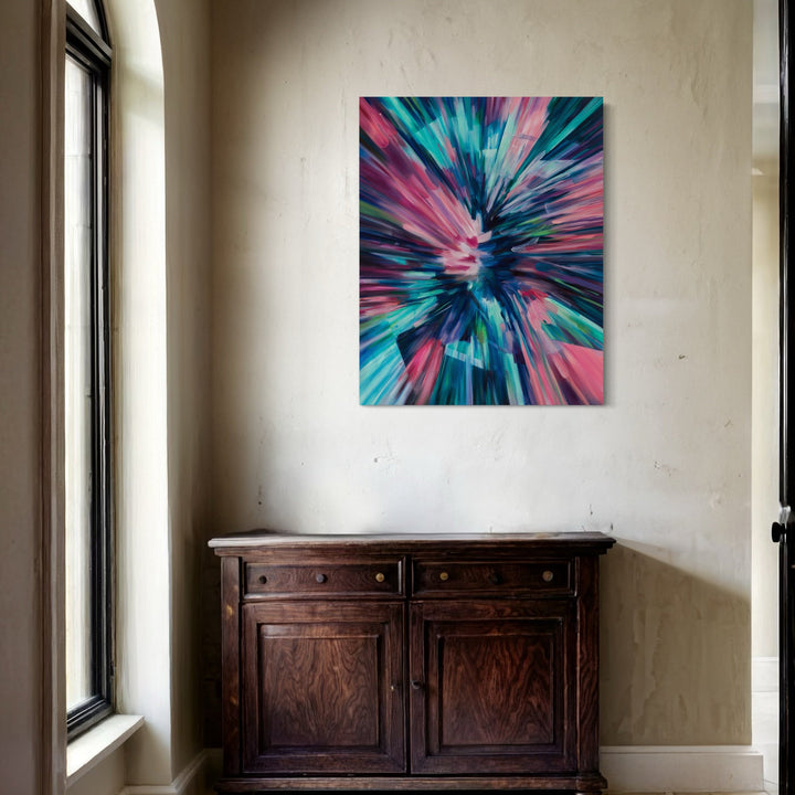 A photo of the artwork Bullet in the Blue Sky III, by Ketta Ioannidou, hanging on a wall.