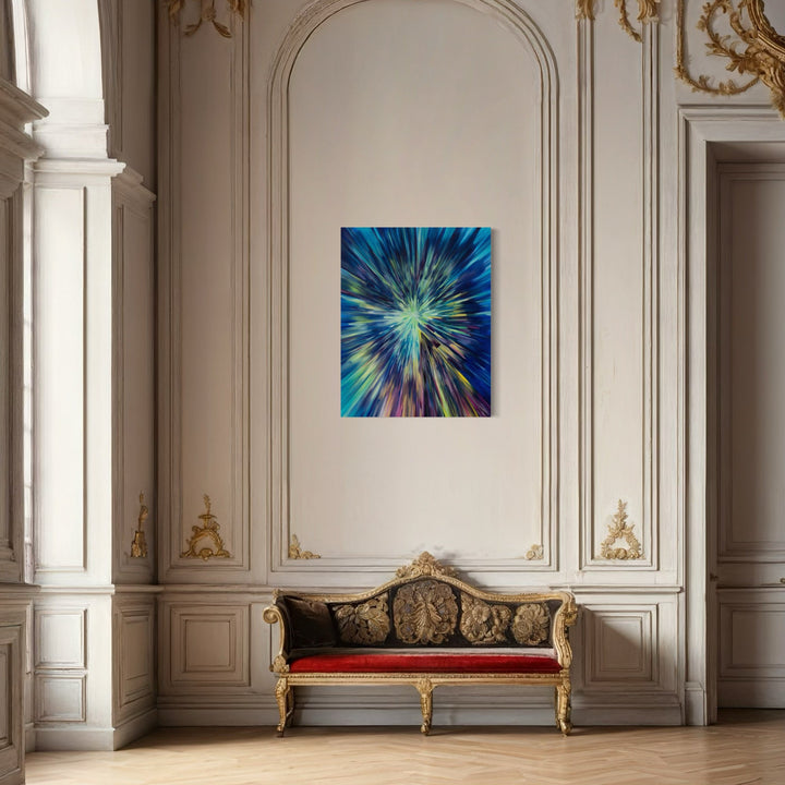 A photo of the artwork Bullet in the Blue Sky I, by Ketta Ioannidou, hanging on a wall.