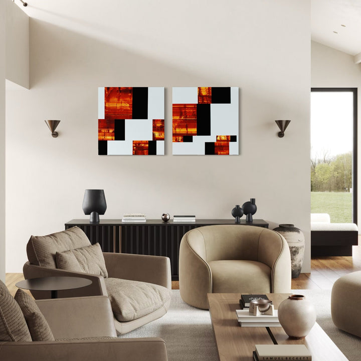 The artwork, Burn & Lap 01, by John Cox, displayed in a room.