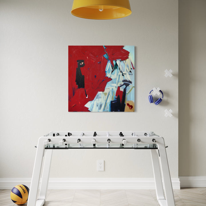 The artwork, Nostalgia, Nutcrackers, and Neverland: By the Jester's Collar, by Lia Rodi, displayed in a room.