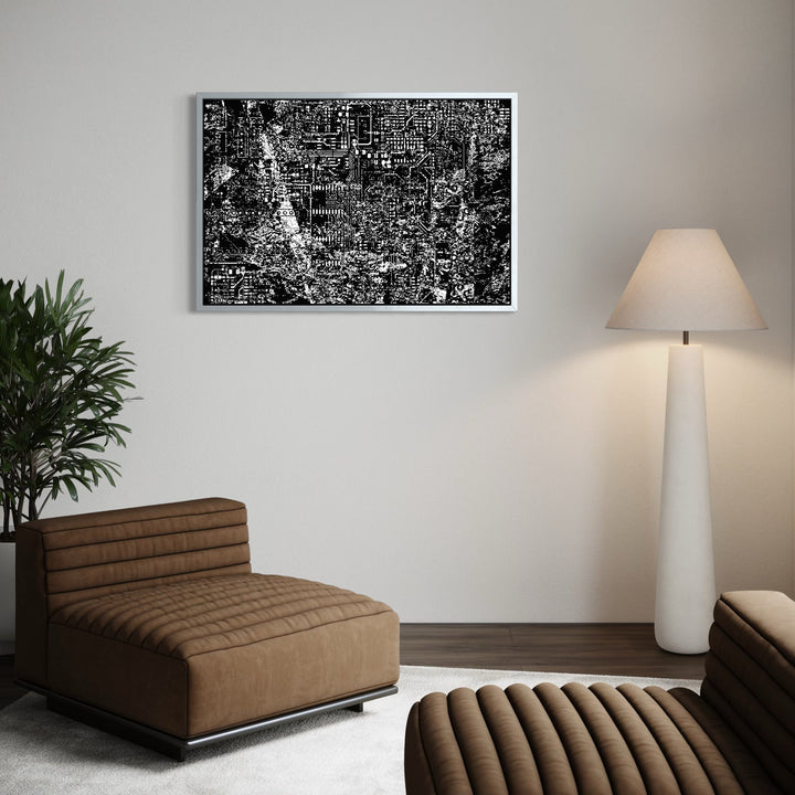 The artwork, CYBERDYNE, by Harold Herb, displayed in a room.