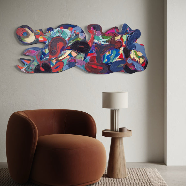 The artwork, Caramu, by Carin Kulb Dangot, displayed in a room.