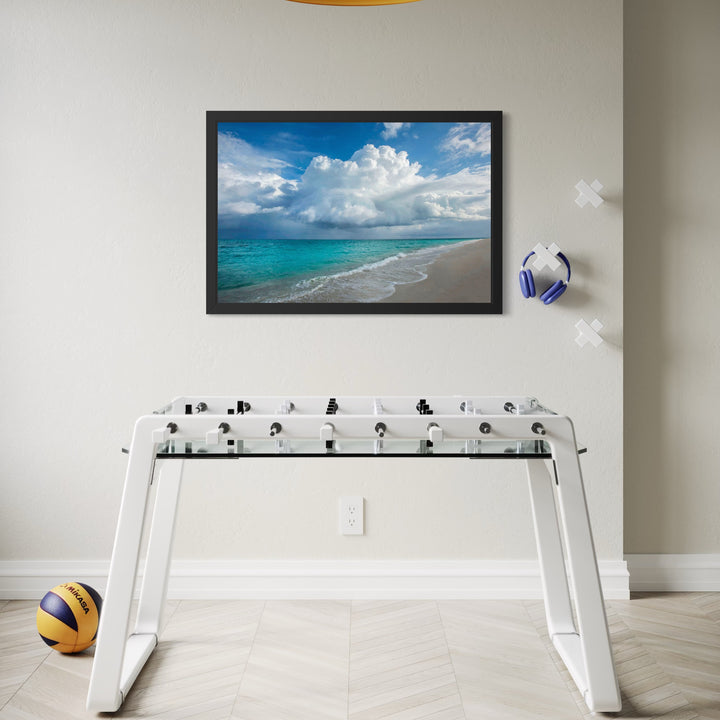 The artwork, Caribbean Landscape, by Steve Edson, displayed in a room.