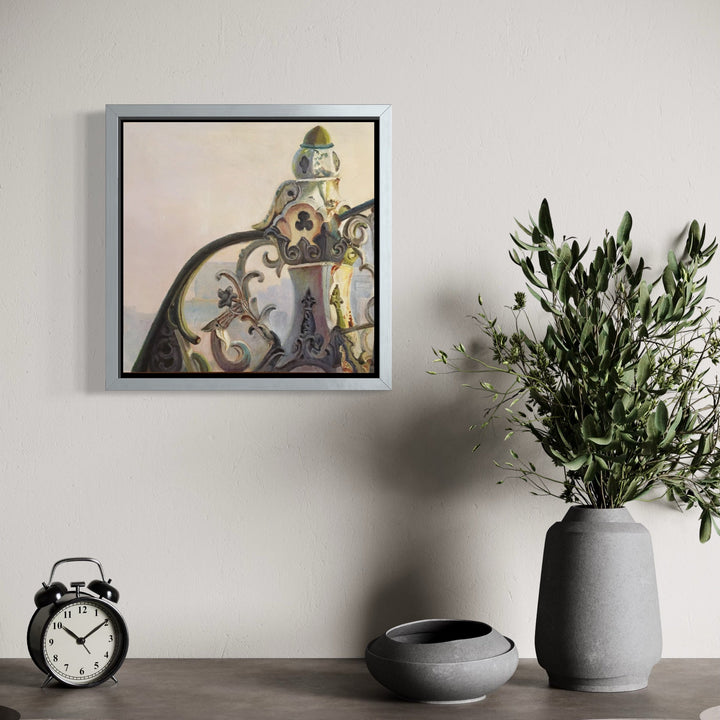 The artwork, Cast Iron Bridge 1, Central Park, by Jessica Ziegler, displayed in a room.
