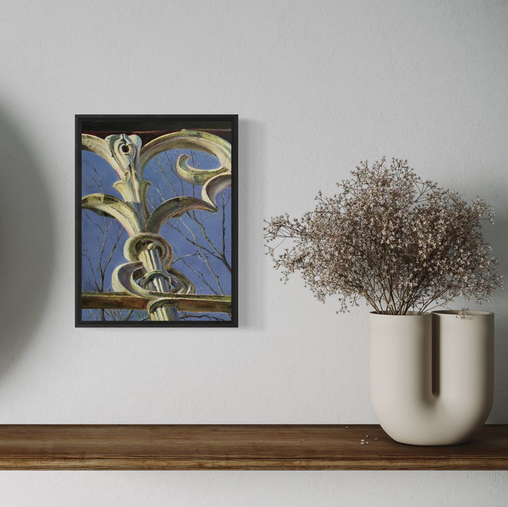 The artwork, Cast Iron Bridge IV, Central Park, by Jessica Ziegler, displayed in a room.