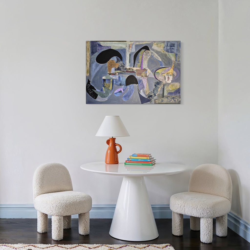 The artwork, Cherchez LA Femme, by Mona Dworkin, displayed in a room.