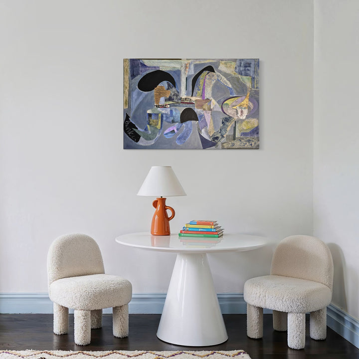 The artwork, Cherchez LA Femme, by Mona Dworkin, displayed in a room.