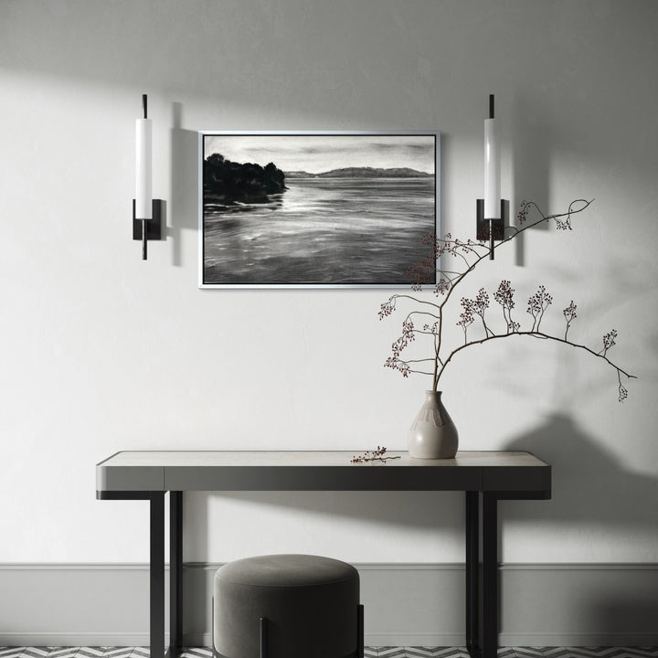 The artwork, Chesapeake to Gotham I, by Regina Miele, displayed in a room.