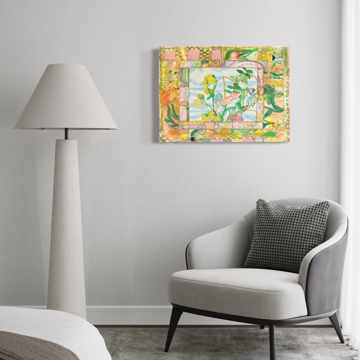 The artwork, Clear Day Window, by Lisa Warren, displayed in a room.