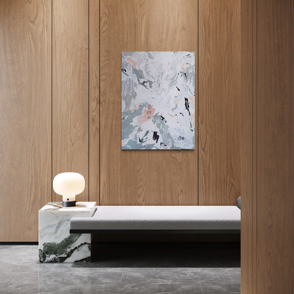 The artwork, Coral Grey, by Amy Turner, displayed in a room.