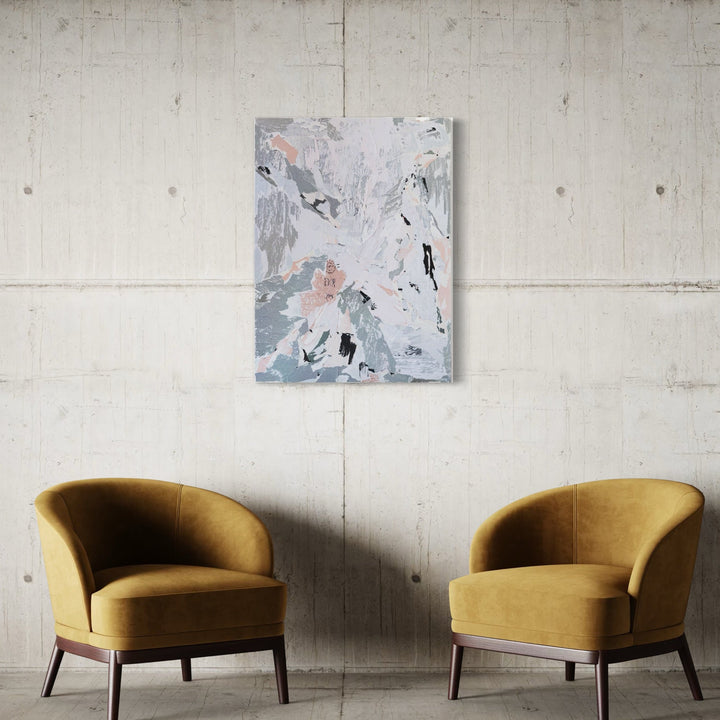 The artwork, Coral Grey, by Amy Turner, displayed in a room.