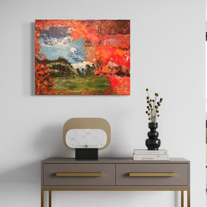 The artwork, Cosmic Karma, by Robert Dec, displayed in a room.